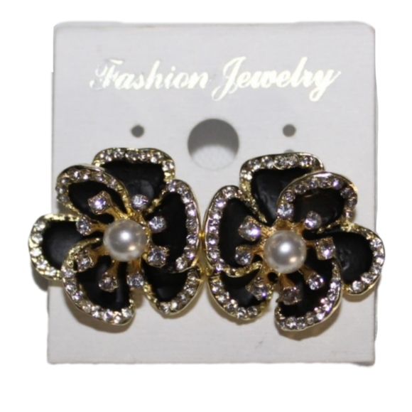 Rhinestone Flower Pearl Earrings - Picture 16 of 16